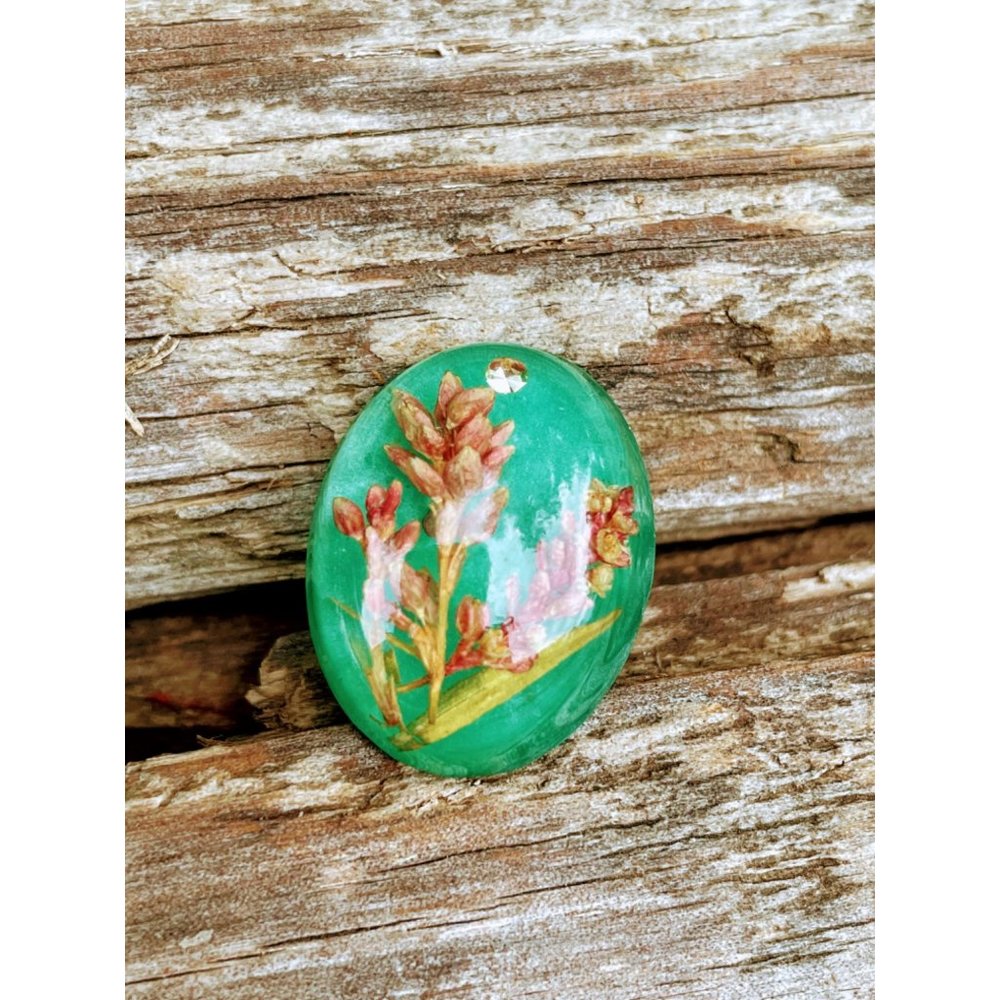 Vintage Pendant Earring Set Resin Encased Wheat Plant Green - Picture 6 of 11